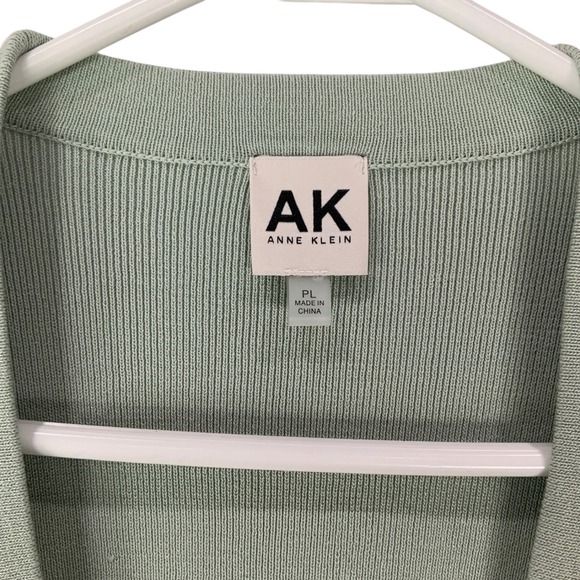 Anne Klein Open Front Cardigan Women PL Green Viscose Blend Ribbed Trim Classic - Picture 3 of 5